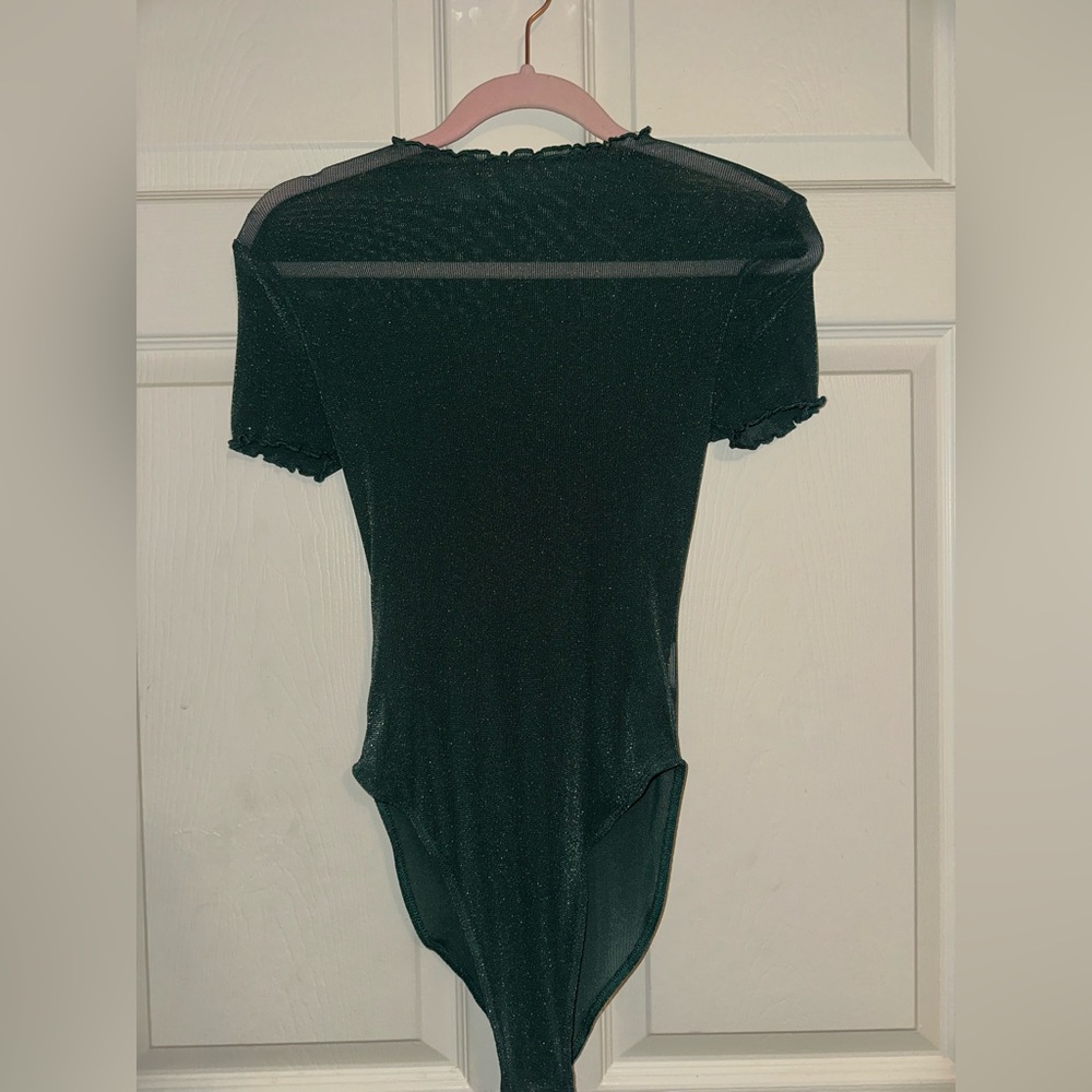 Emerald green Sheer sparkly Bodysuit